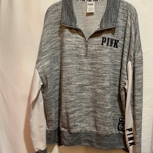 PINK Victoria's Secret Tops - PINK VICTORIA SECRET POPOVER SWEATSHIRT GRAY SZ L